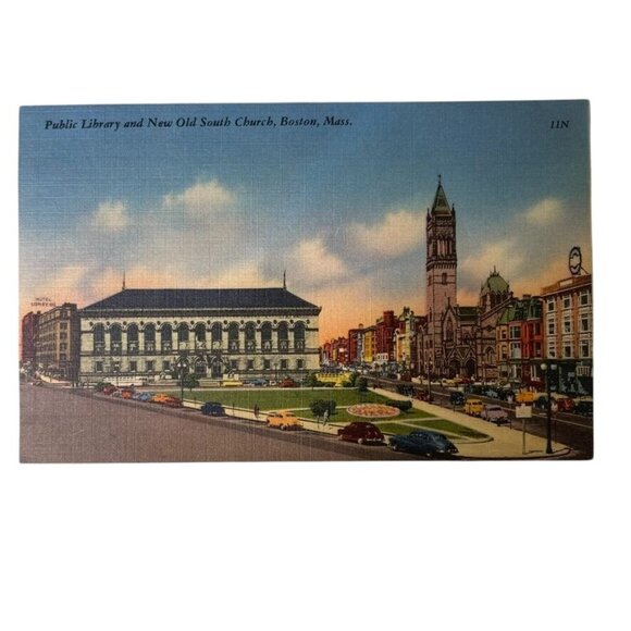 Vintage Postcard Public Library & New Old South Church Boston Mass Tichnor Quali - Picture 1 of 6